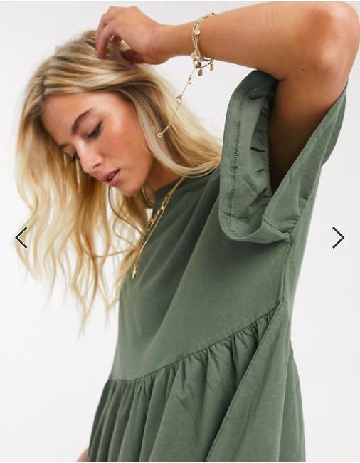 asos design super oversized frill sleeve smock dress