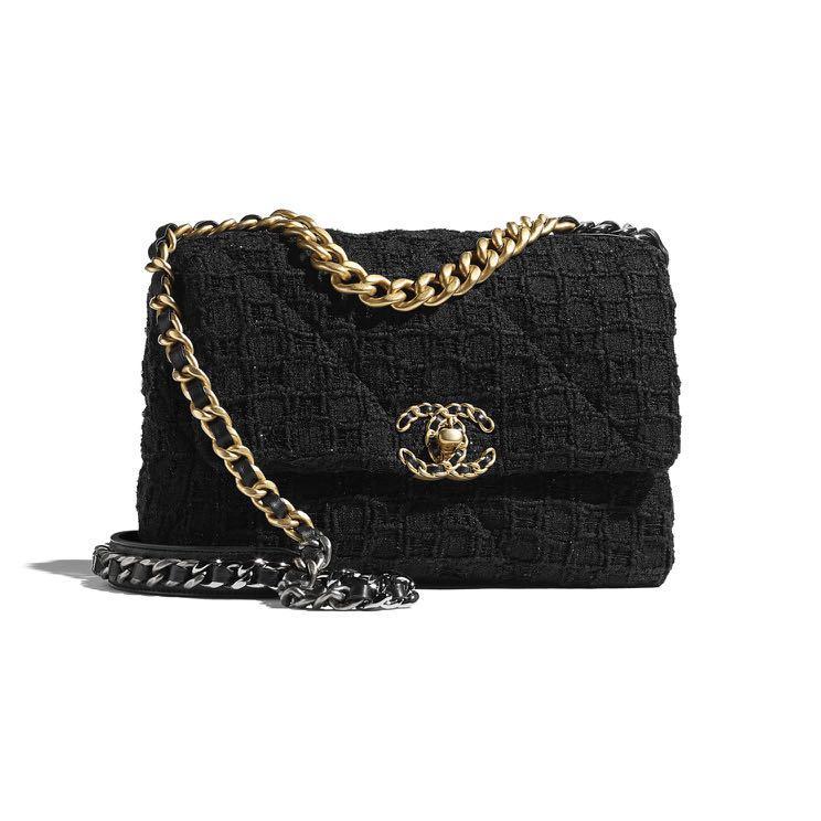 Authentic Chanel 19 Black Tweed Flap Bag, Luxury, Bags & Wallets