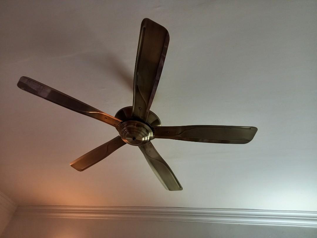 Ceiling Fan (Category: Fans) located in Shah Alam. Submitted by cheery_2_ (Listing ID 1074888694, Image 2). Description: Elmark UK Ceiling Fan. Nice to put in living area. Antique Bronze colour - decorative style look ceiling fan. Simple design easy to clean. 5 blades. Non sharp edge. Cooling and quiet. - Wireless 3 Speed Remote Control. Battery included. In brand new condition - seldom use. The fan yet to take down for reason to switch on once a
