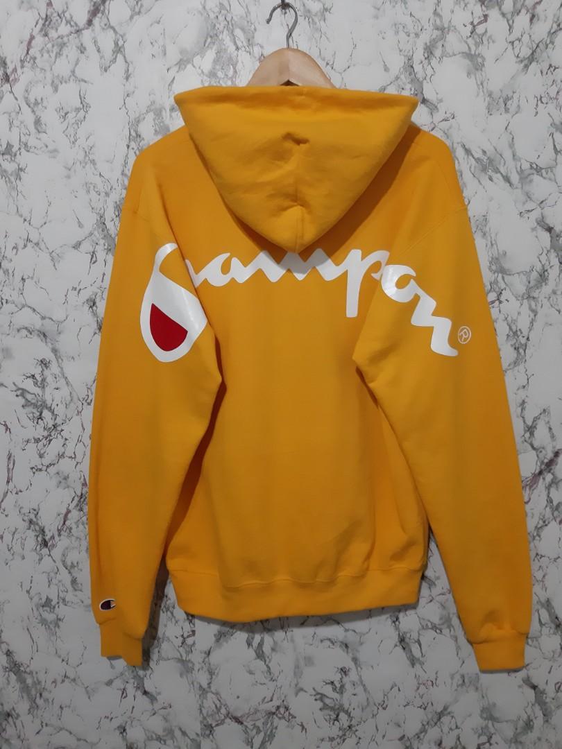 Yellow champion hoodie big logo on sale