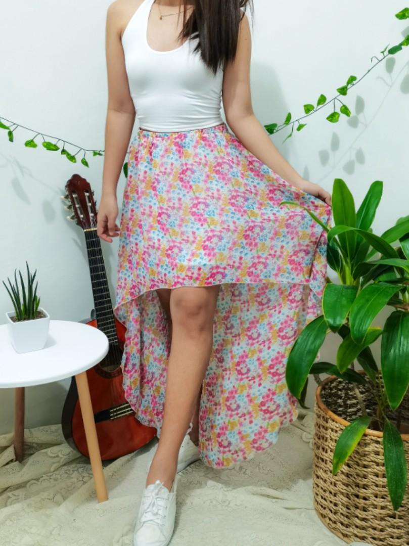 Floral long back skirt Women s Fashion Bottoms Skirts on Carousell