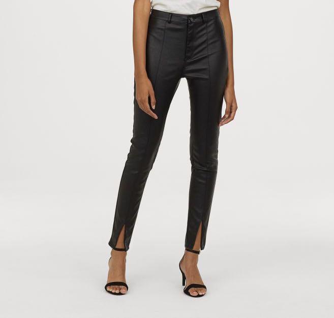 H&M Leather W24 Faux Tight Straight Leg Pants with Slit Midrise