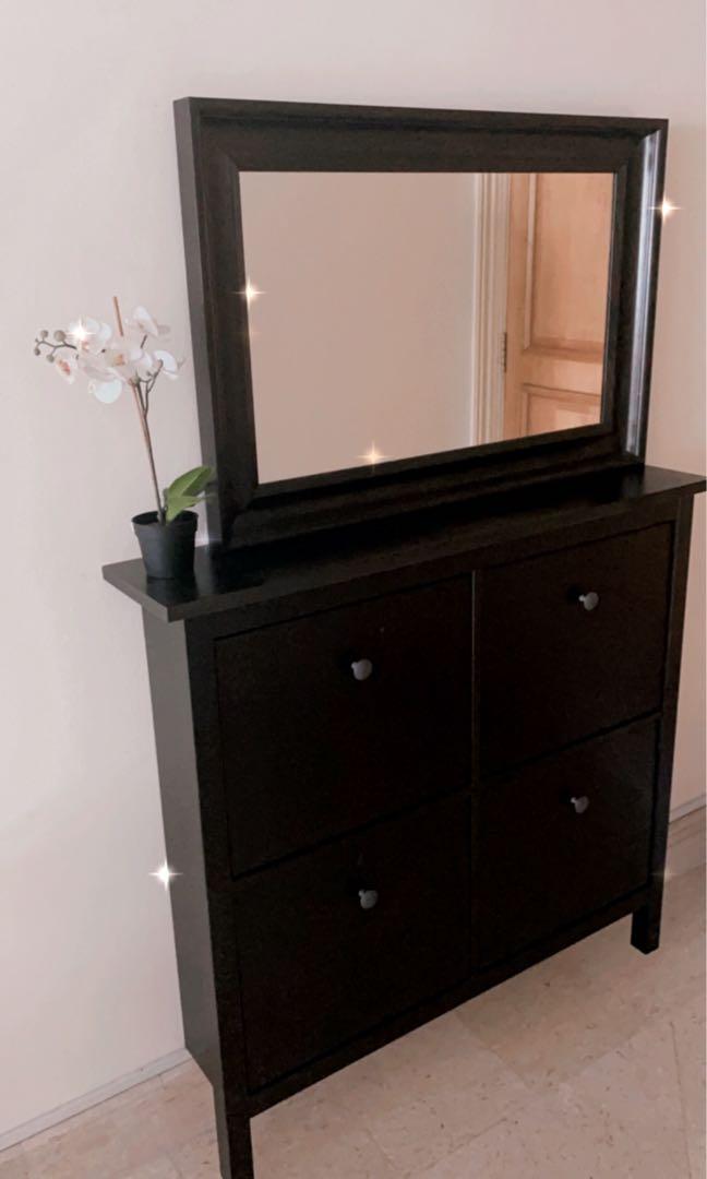 HEMNES Shoe cabinet with 4 compartments, black-brown, 421/8x85