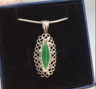 jem: Genuine Jade Antique Setting Pendant in Pure Silver