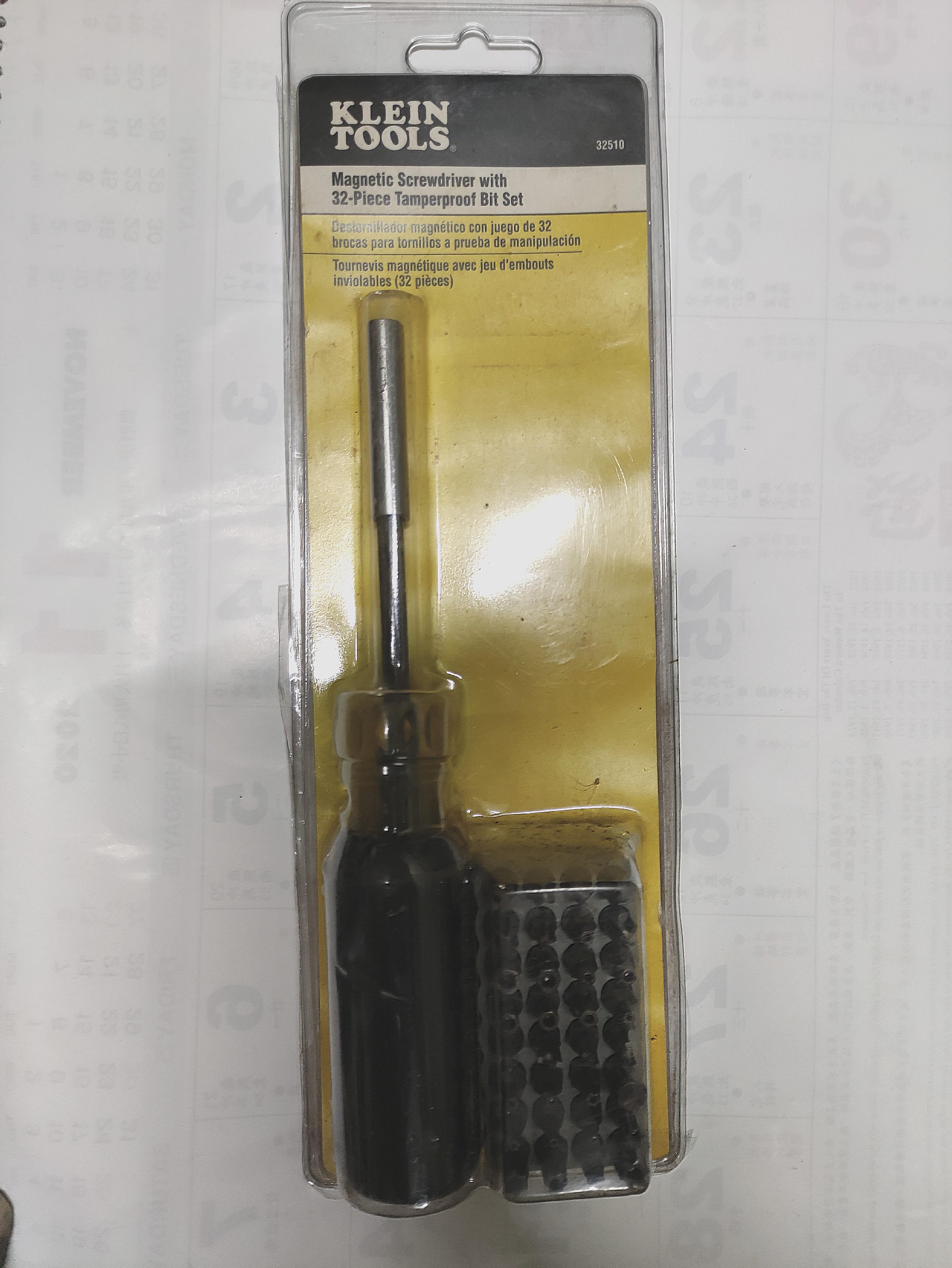 Klein Tools Magnetic Screwdriver with 32 Tamperproof Bits (Category: Construction Tools & Equipment) located in Caloocan City. Submitted by dianethriftstore (Listing ID 1074918735, Image 1). Description: Multi-bit screwdriver / nut driver with sturdy bit and screw holding magnet that allows for screws to fit securely in place for easy use Includes complete tamperproof bit set in storage block TORX® bits included: T7, T8, T10, T15, T20, T25, T27, 