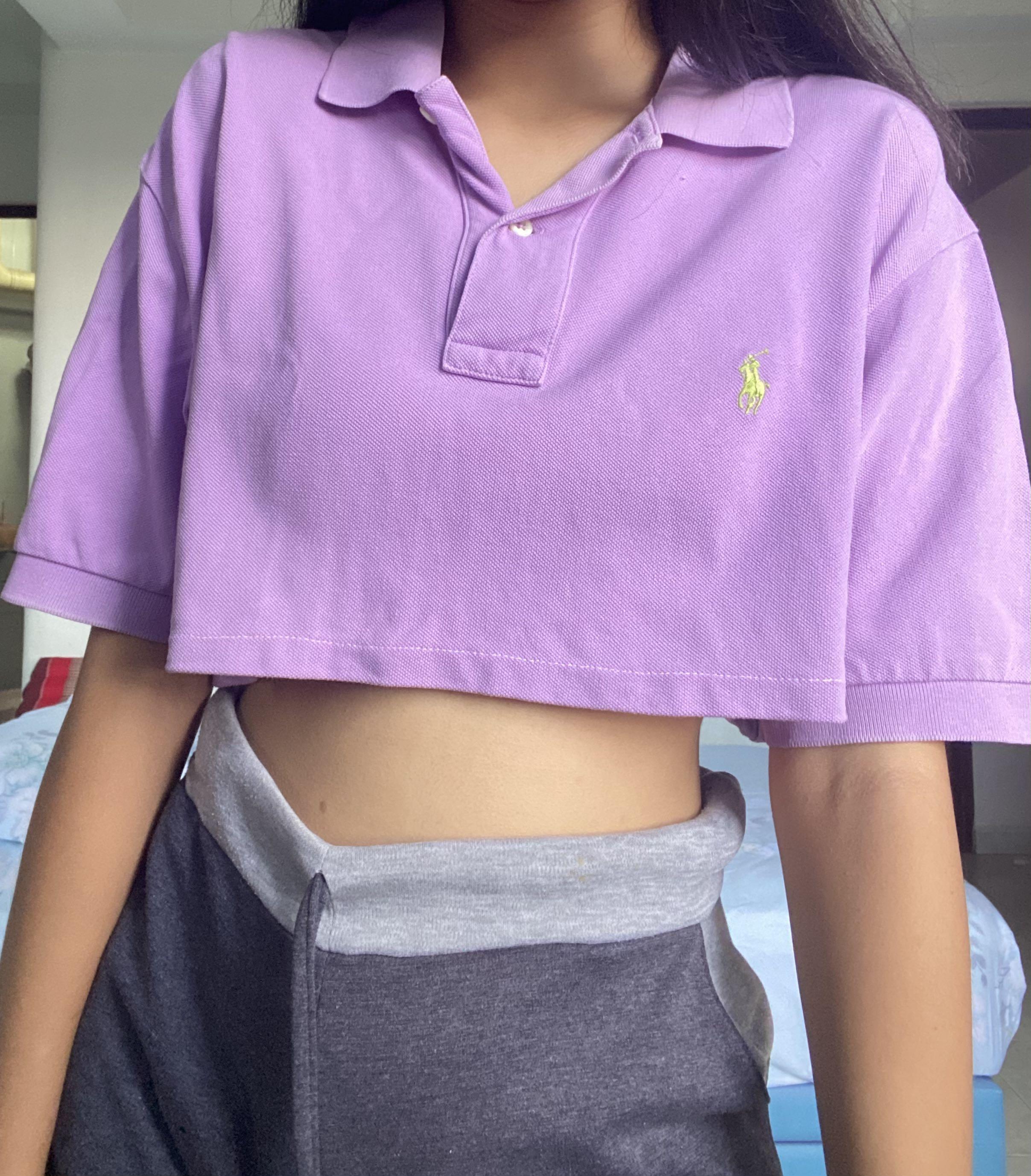 lilac polo ralph lauren cropped polo top, Women's Fashion, Tops, Other Tops  on Carousell