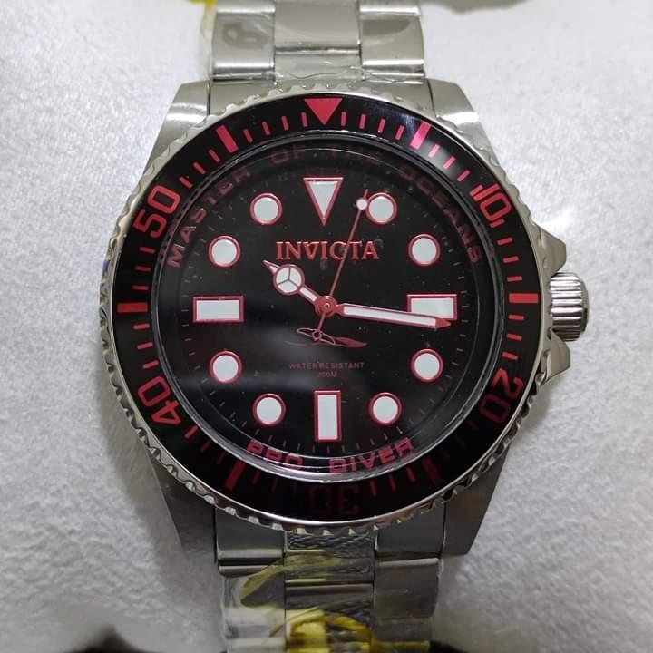 Orig Invicta Pro Diver 20121 Men s Round Black Ruby Analog Stainless Steel Watch 43MM