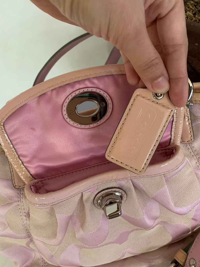 Original Coach Pink Monogram and Beige Leather Small Tote Bag