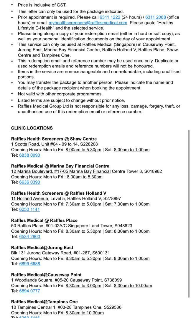 Raffles Medical Basic Health Screening x2, Everything Else on Carousell