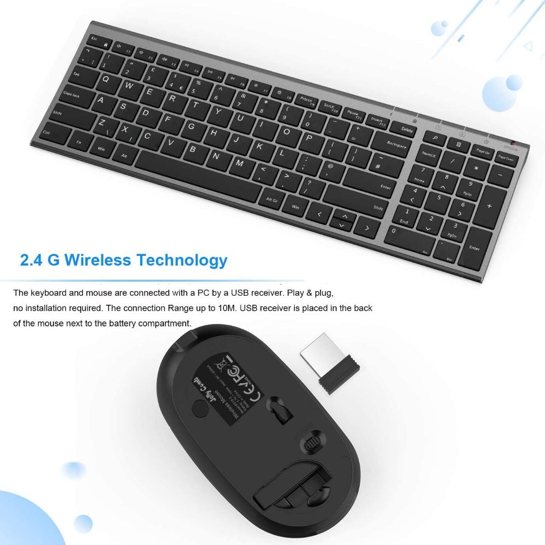 Rechargeable Keyboard Mouse, Jelly Comb KS152 2.4GHz Wireless Keyboard