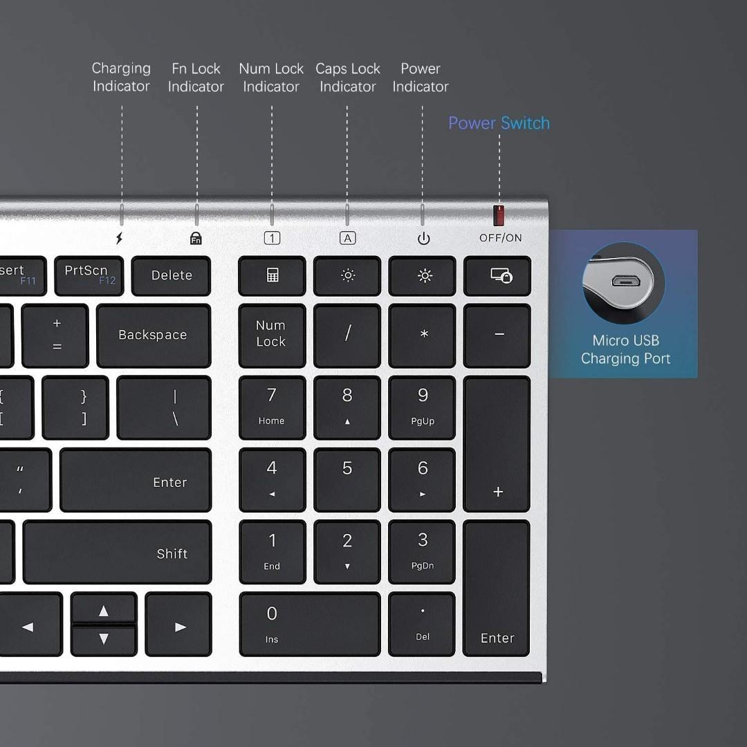 Rechargeable Keyboard Mouse, Jelly Comb KS152 2.4GHz Wireless Keyboard