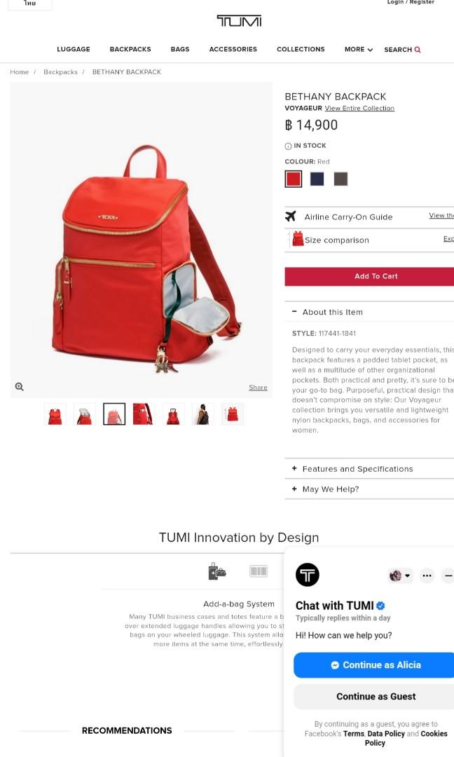 Tumi Voyageur Bethany Nylon Backpack Sunset Coral Red Gold