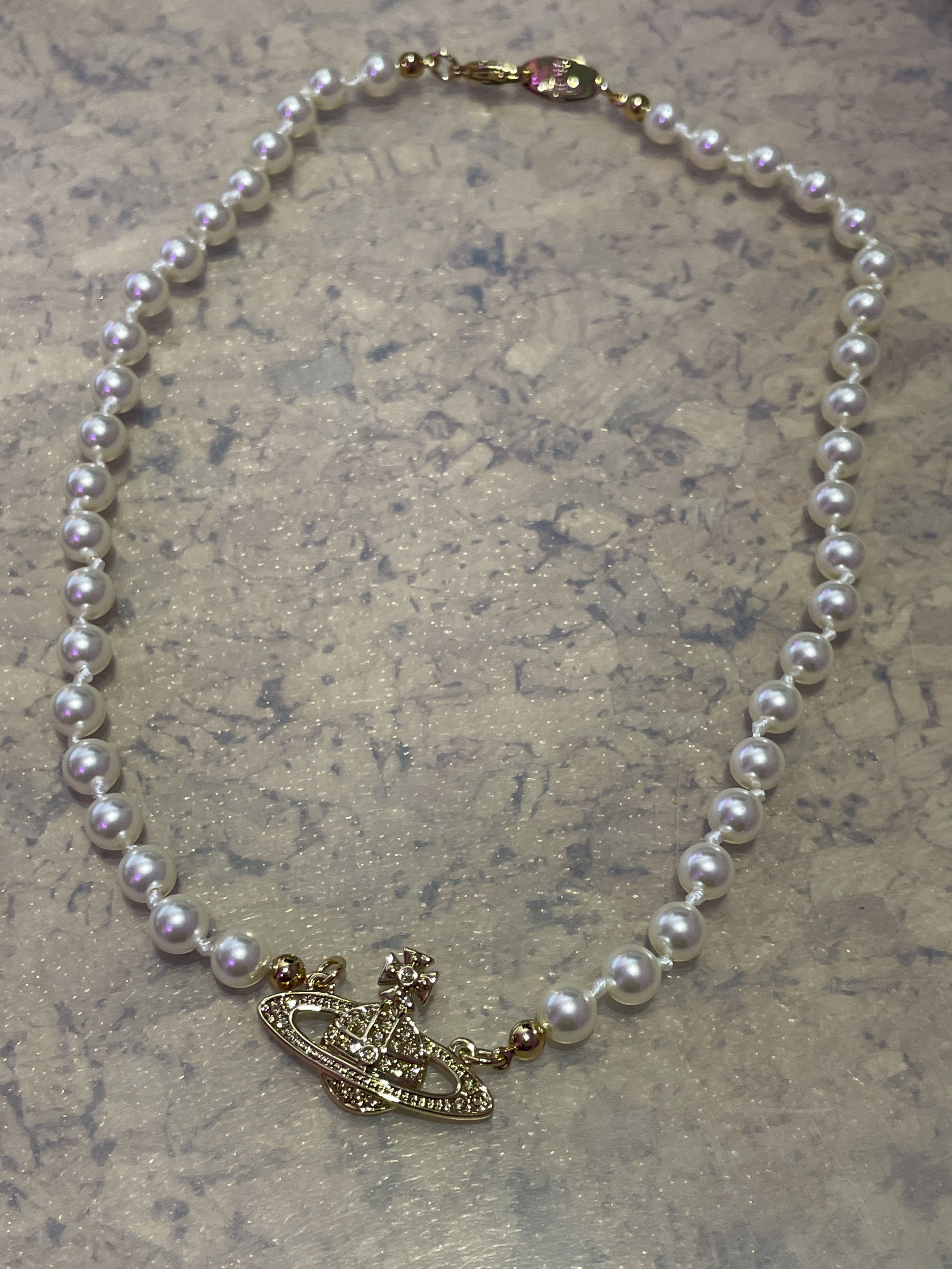 Vivienne westwood mini bas relief pearl store gold tone choker necklace