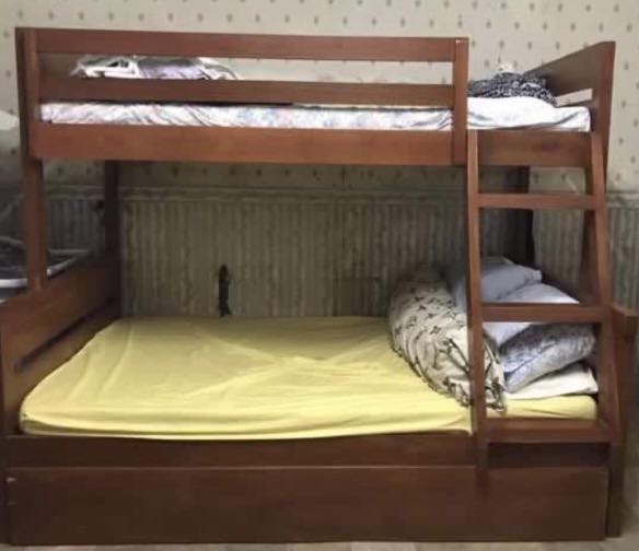 Wooden Bunk Bed W Pull Out Furniture, Bunk Bed With Pull Out Bed