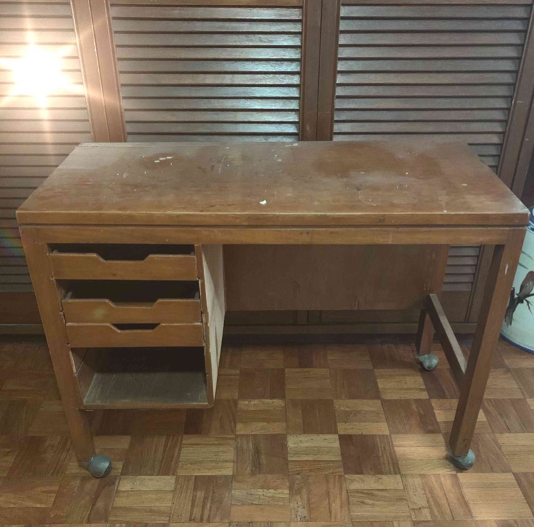 Wooden computer study table with wheels, Furniture & Home Living ...