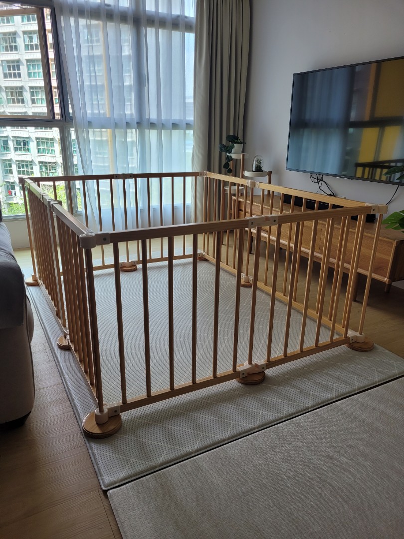 Foldable wooden hot sale playpen