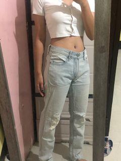 Y2K Light Wash Ripped Low Waist Denim Jeans