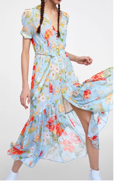 ZARA blue floral midi dress, Women's ...