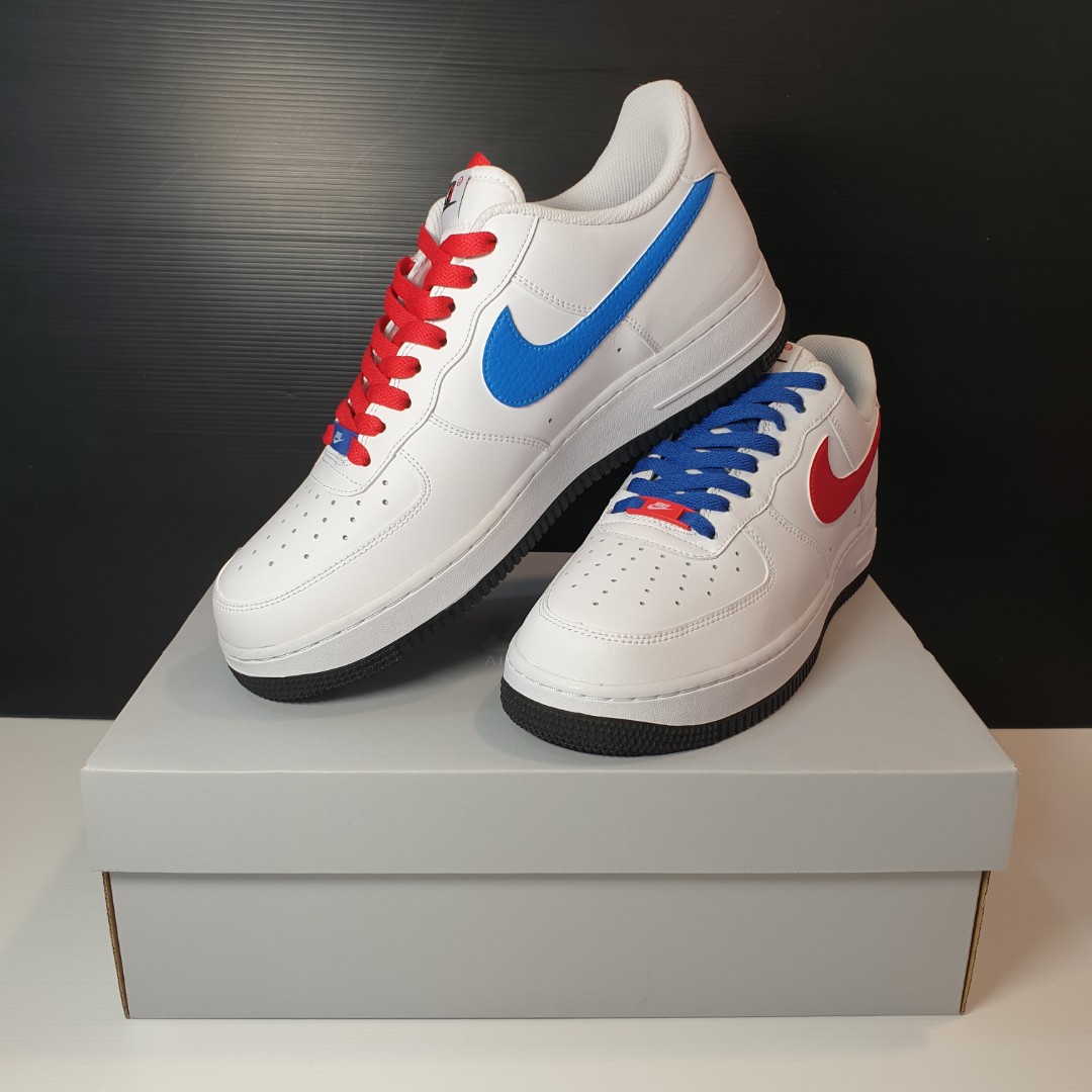 force 1 red and blue swoosh, Men's Fashion, Carousell