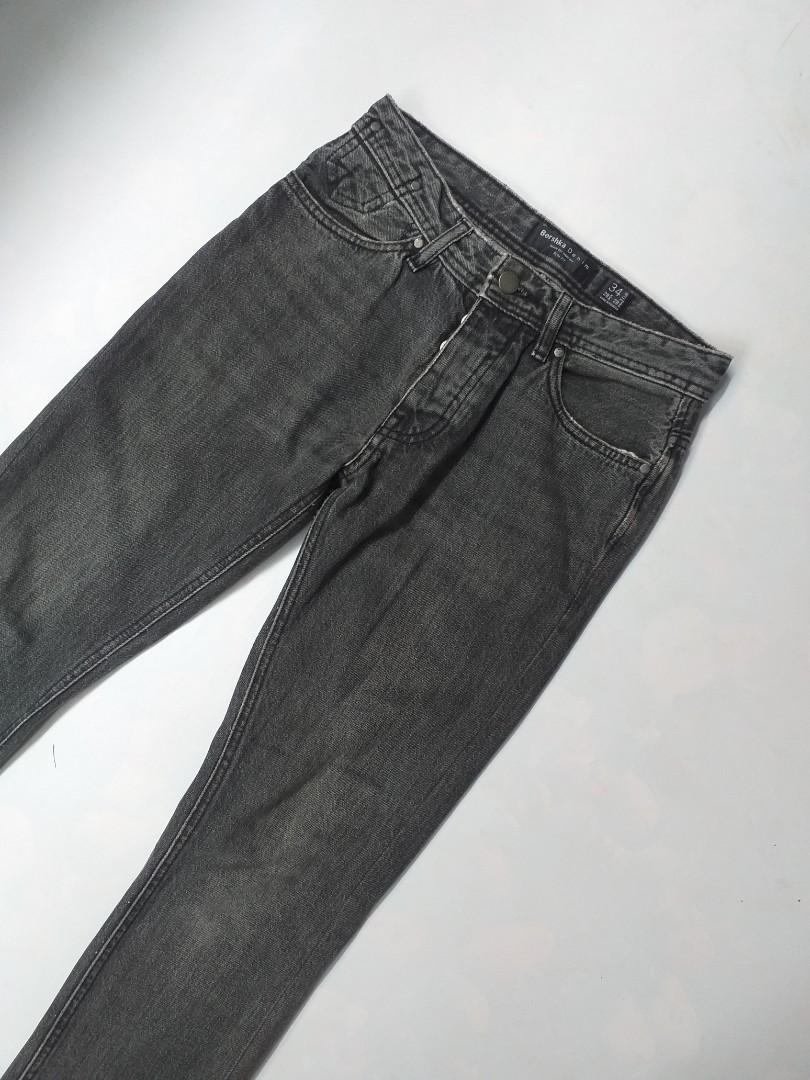 Bershka denim slim fit, Fesyen Pria, Pakaian , Bawahan di Carousell