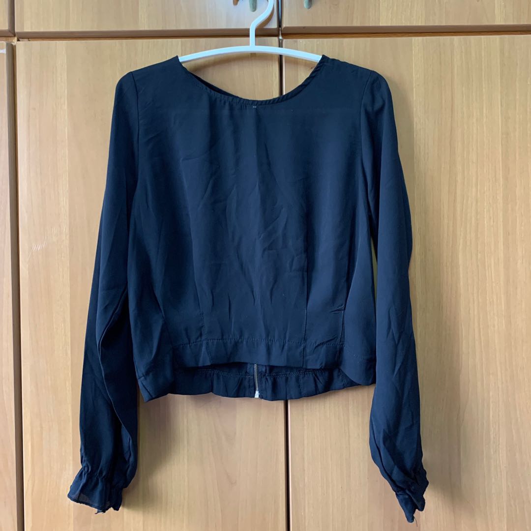 blue sheer long sleeve top