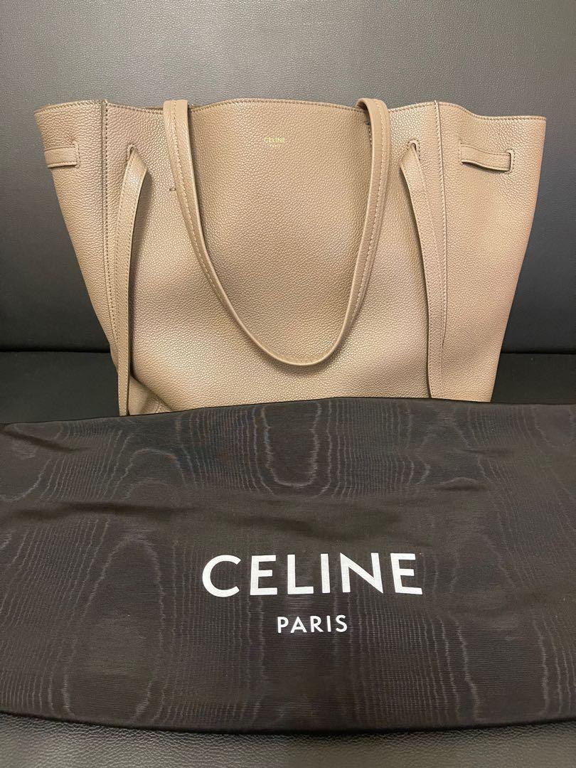 CELINE Small Cabas Phantom Grained Calfskin Leather Tote Bag Taupe