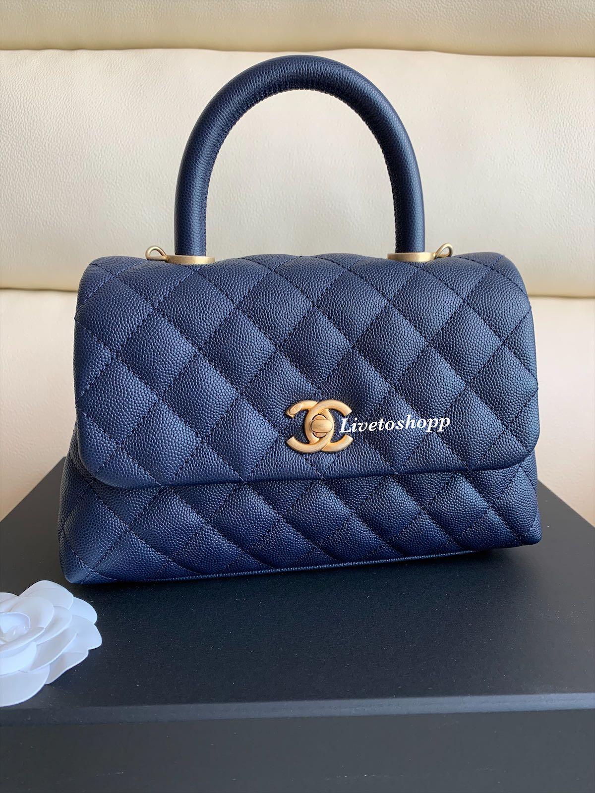 Chanel small coco handle bag in navy blue caviar, Luxury, Bags & Wallets on  Carousell