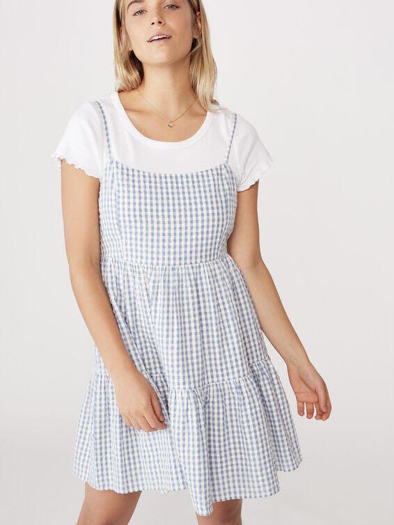 Woven birdie tiered mini dress Outlet