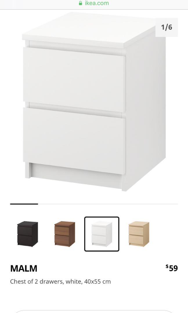 Ikea MALM white bed side table drawers, Furniture, Shelves & Drawers on