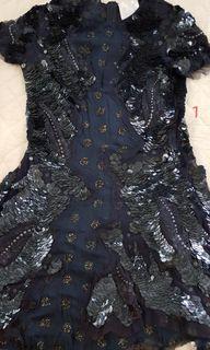 Meadham Kirchhoff Dark Navy Blue Sequined Dress with Multicolored Stones