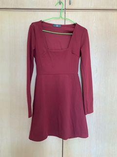 Missguided Burgundy Long Sleeve A-Line Dress
