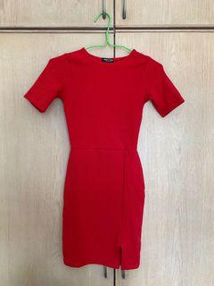 NastyGal Red Short Sleeve Bodycon Dress