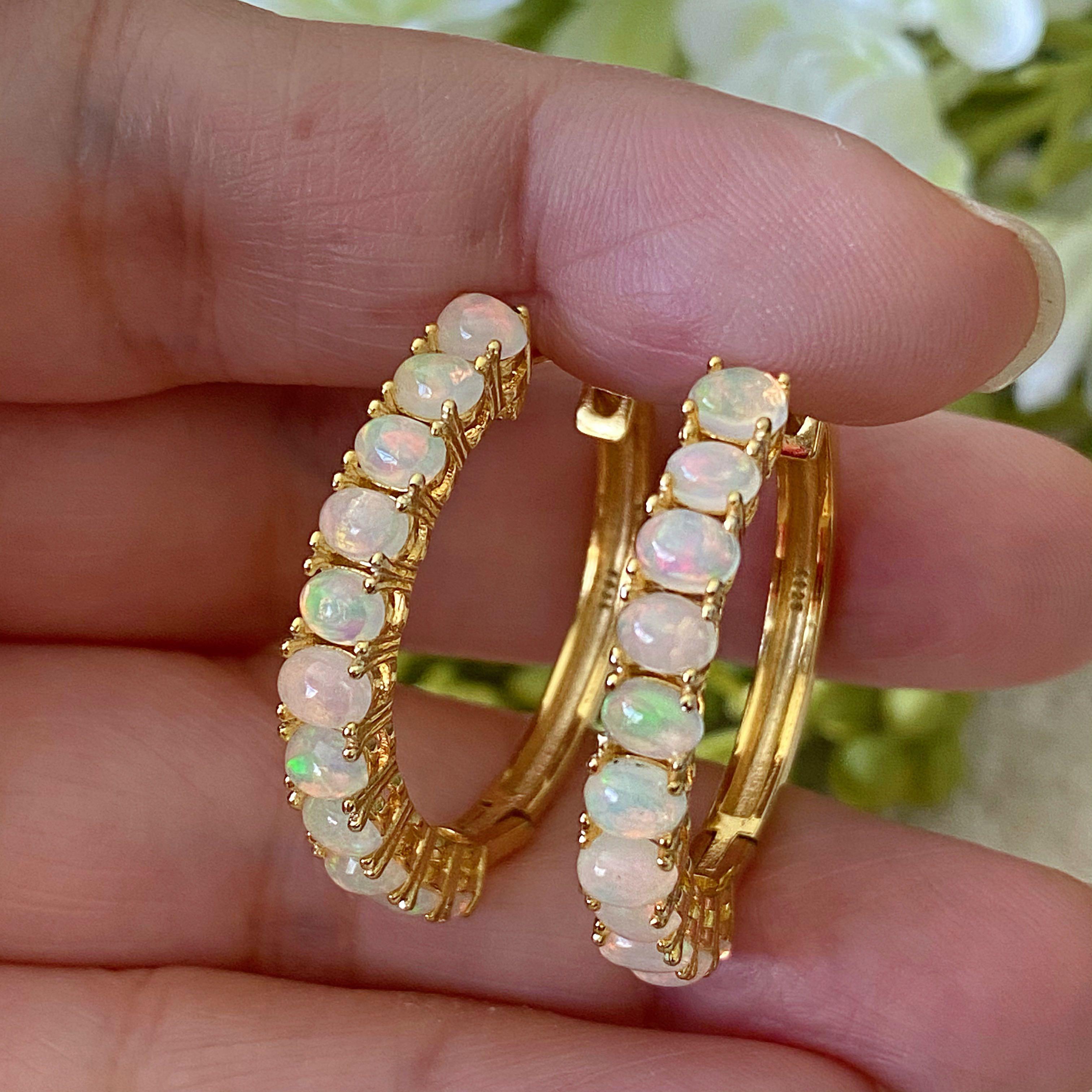 Genuine opal hoop earrings shop