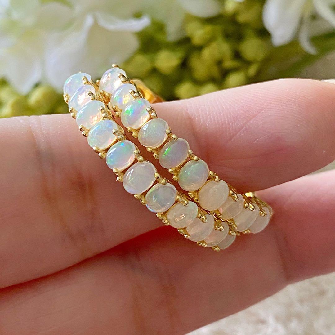 Genuine opal hoop earrings sale