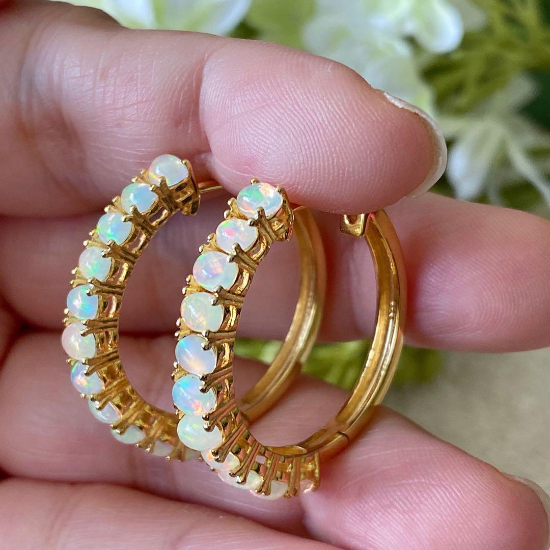 Genuine opal new arrivals hoop earrings