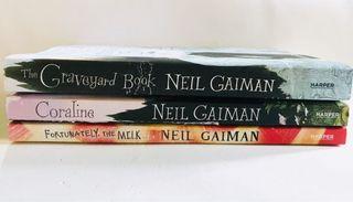 Neil Gaiman books: The Graveyard Book, Coraline, Fortunately the Milk...
