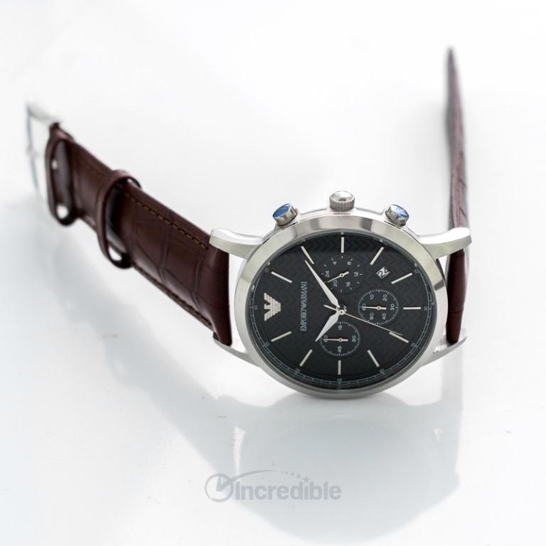 NEW Emporio Armani Dress Chronograph Green Dial Brown Leather Men s Watch AR2493