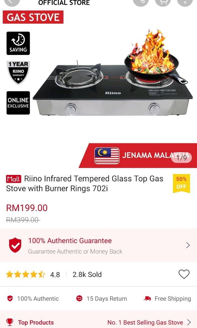riino infrared tempered glass top gas stove