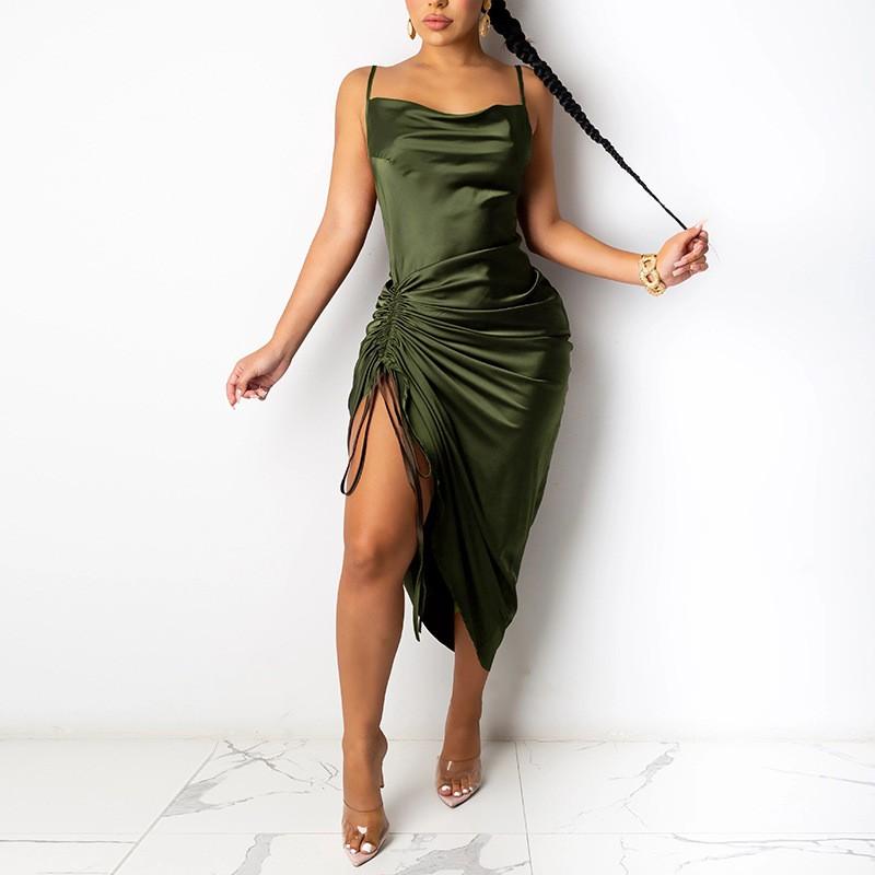 olive ruched dress