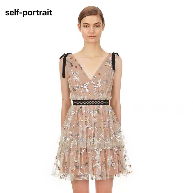 self portrait Star Embellished Mini Tiered Dress on sale