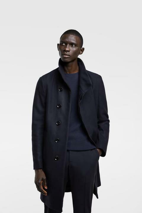 Zara Asymmetrical Collar Blue Coat Men Carousell