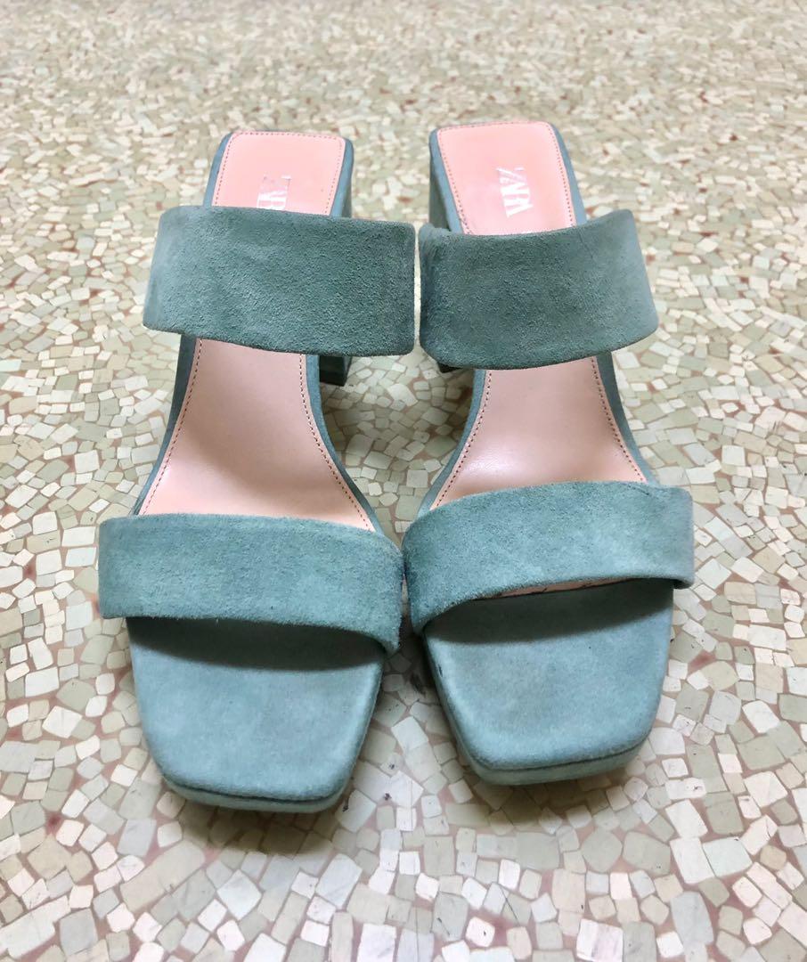 Zara Pastel Aqua Green Heels Women s Fashion Footwear Heels on Carousell
