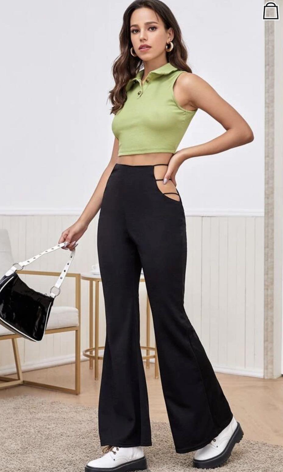 Black laddering cut out trousers clearance