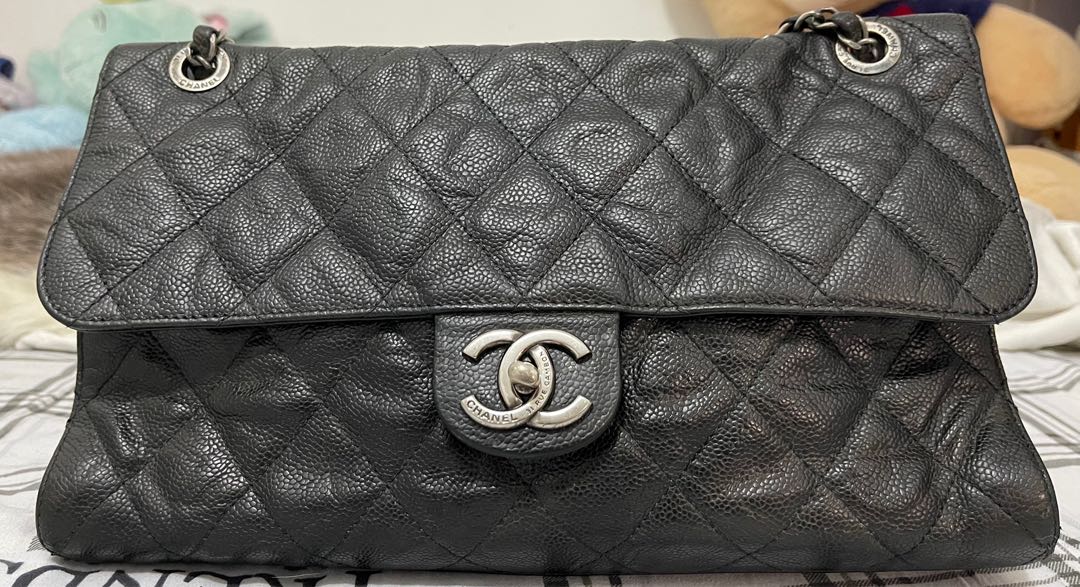 Chanel Vintage 90's Black Lambskin Quilted Maxi Flap Bag AGC1446