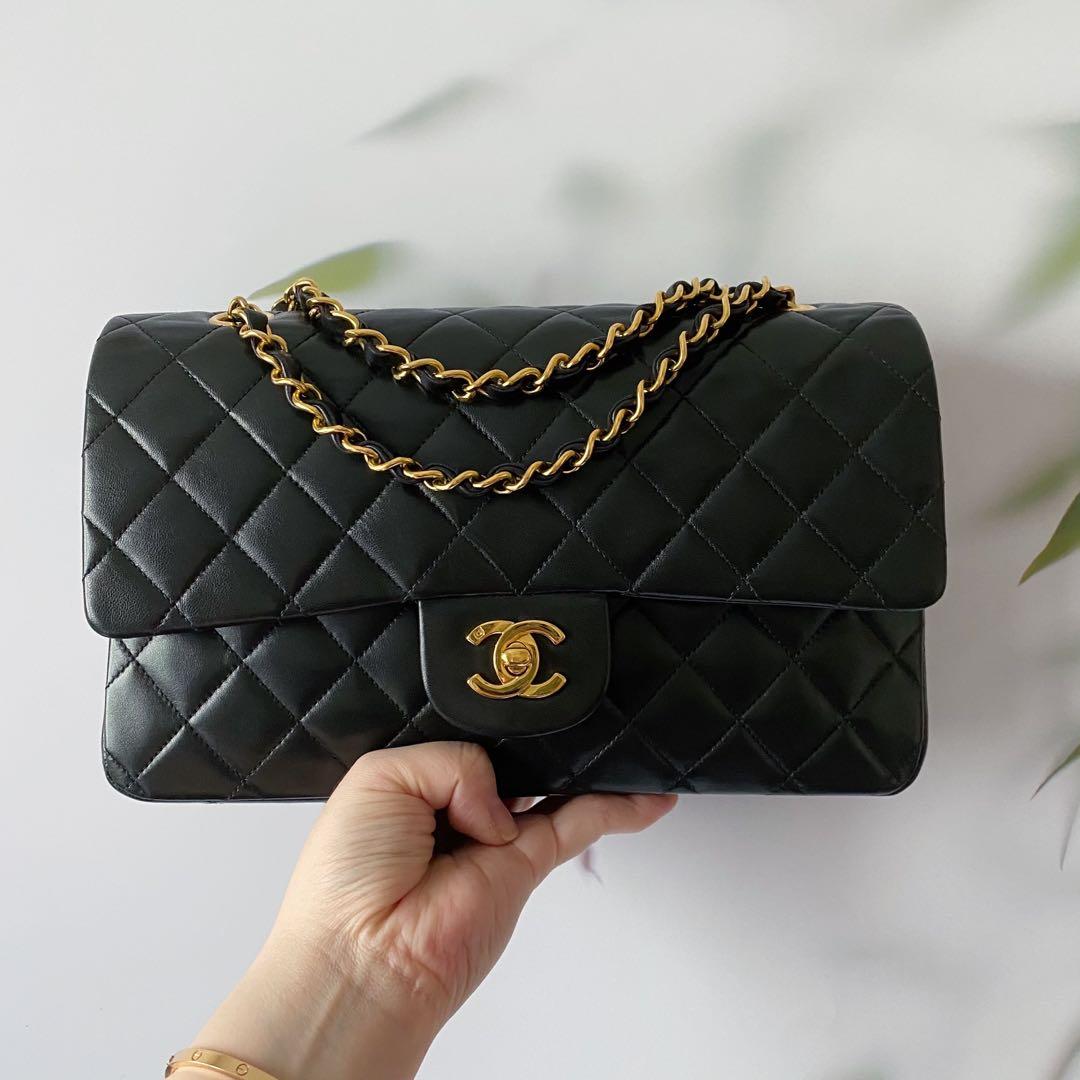 New 2023 CHANEL Medium Classic Caviar Double Flap Black Bag Gold HWR  MICROCHIP