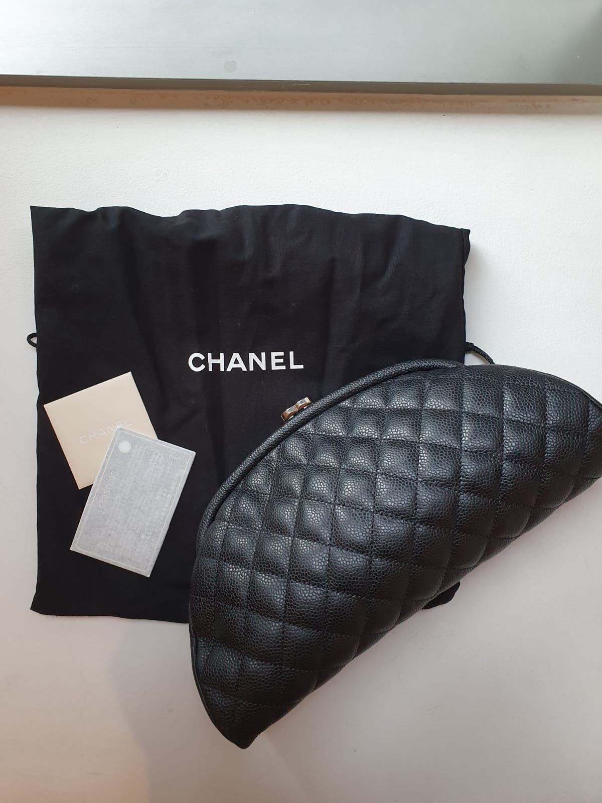 Chanel Black Quilted Caviar Leather Timeless Clutch Kisslock Half Moon SHW,  Luxury, Bags & Wallets on Carousell