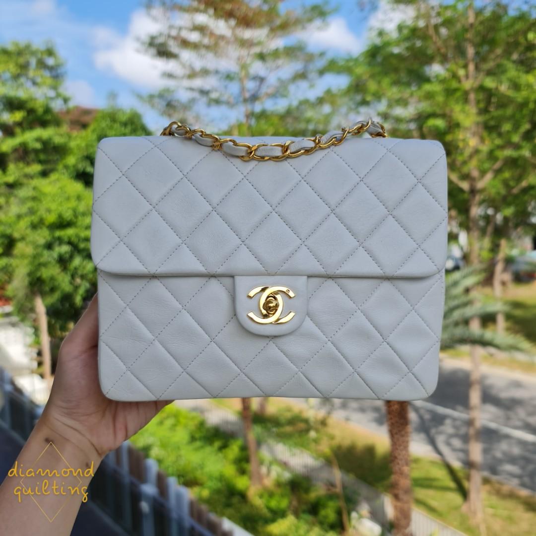 SOLD) CHANEL VINTAGE MINI SQUARE WHITE FLAP CLASSIC LAMBSKIN 24K GOLD  HARDWARE GHW SMALL MEDIUM, Luxury, Bags & Wallets on Carousell