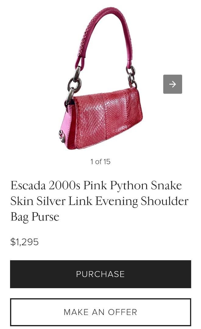 Escada 2000s Pink Python Snake Skin Silver Link Evening Shoulder
