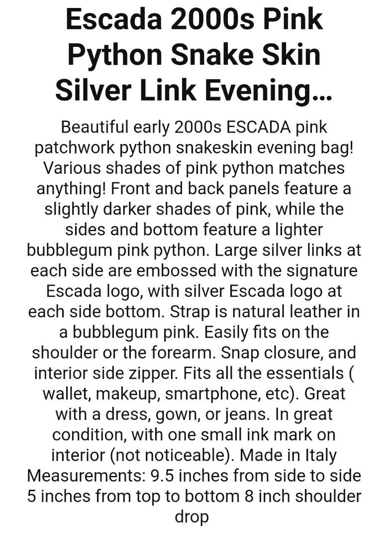 Escada 2000s Pink Python Snake Skin Evening Shoulder Bag Purse