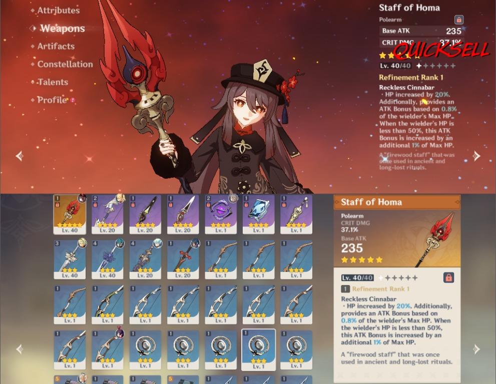 Genshin Impact Hu Tao with Staff of Homa SALE!, Video Gaming, Gaming